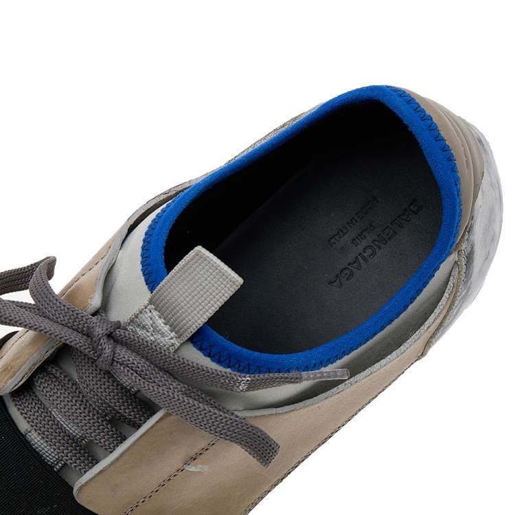 Pre Owned Balenciaga Grey Leather And Suede Race Runner Low Top Sneakers Size 39