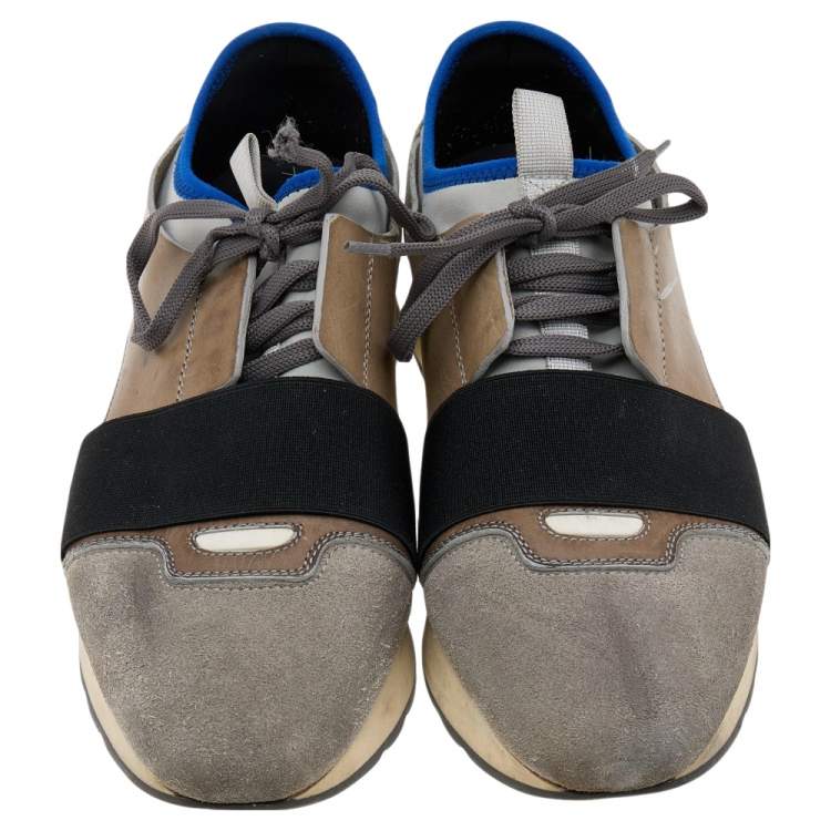 Pre Owned Balenciaga Grey Leather And Suede Race Runner Low Top Sneakers Size 39