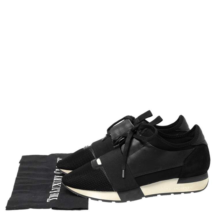 Pre Owned Balenciaga Black Mesh And Suede Race Runner Low-Top Sneakers Size 39