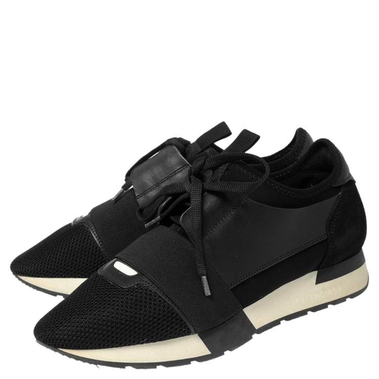 Pre Owned Balenciaga Black Mesh And Suede Race Runner Low-Top Sneakers Size 39