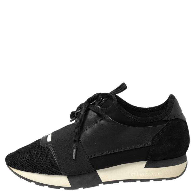 Pre Owned Balenciaga Black Mesh And Suede Race Runner Low-Top Sneakers Size 39