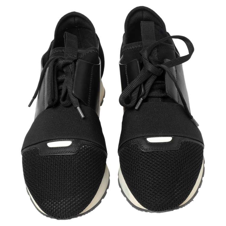 Pre Owned Balenciaga Black Mesh And Suede Race Runner Low-Top Sneakers Size 39