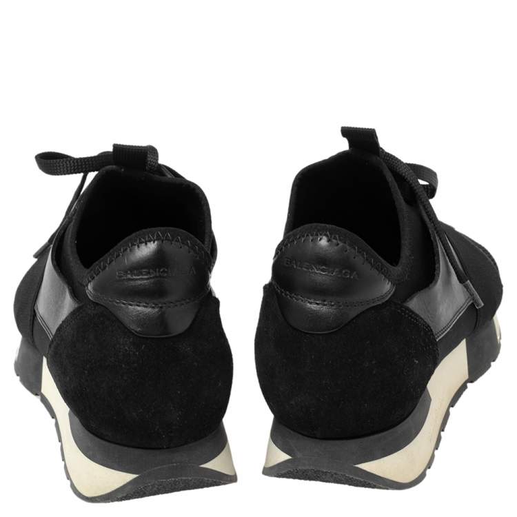 Pre Owned Balenciaga Black Mesh And Suede Race Runner Low-Top Sneakers Size 39