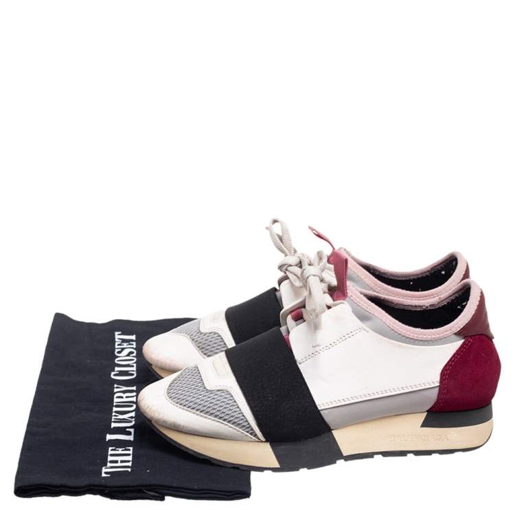Pre Owned Balenciaga Multicolor Mesh And Leather Race Runner Low Top Sneakers Size 35