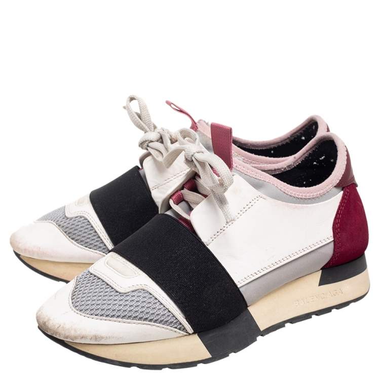 Pre Owned Balenciaga Multicolor Mesh And Leather Race Runner Low Top Sneakers Size 35
