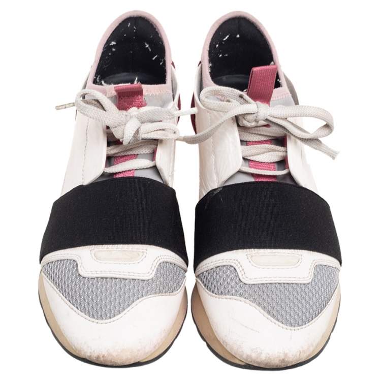 Pre Owned Balenciaga Multicolor Mesh And Leather Race Runner Low Top Sneakers Size 35
