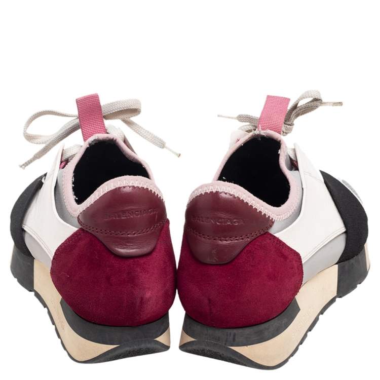 Pre Owned Balenciaga Multicolor Mesh And Leather Race Runner Low Top Sneakers Size 35