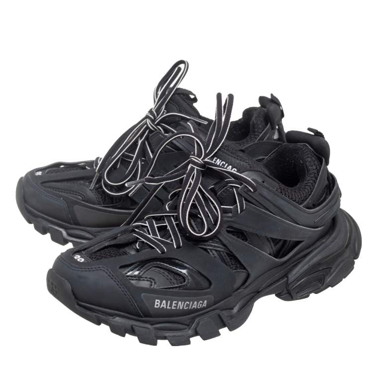 Pre Owned Balenciaga Black Leather And Mesh Track Sneakers Size 39