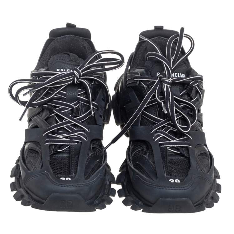 Pre Owned Balenciaga Black Leather And Mesh Track Sneakers Size 39