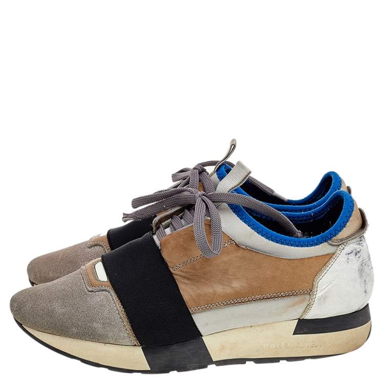 Pre Owned Balenciaga Multicolor Leather/Suede and Fabric Race Runner Sneakers Size 37