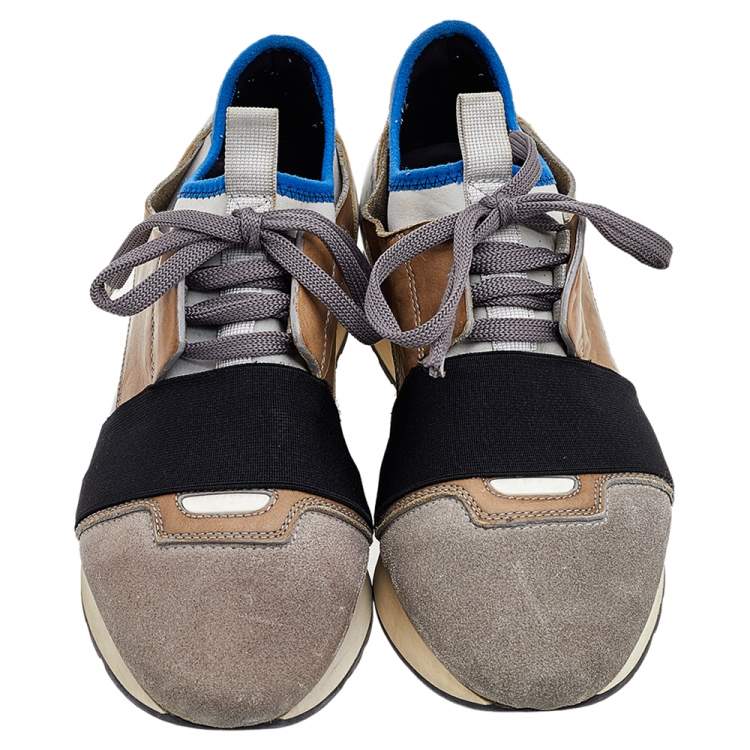 Pre Owned Balenciaga Multicolor Leather/Suede and Fabric Race Runner Sneakers Size 37