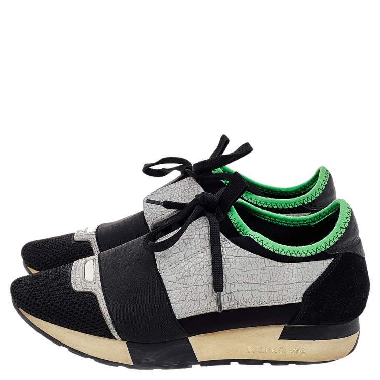 Pre Owned Balenciaga Multicolor Leather/Suede and Mesh Race Runner Sneakers Size 36