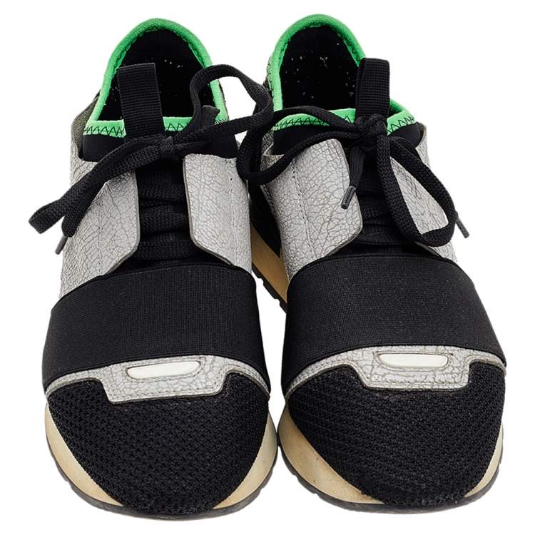 Pre Owned Balenciaga Multicolor Leather/Suede and Mesh Race Runner Sneakers Size 36