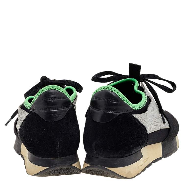 Pre Owned Balenciaga Multicolor Leather/Suede and Mesh Race Runner Sneakers Size 36