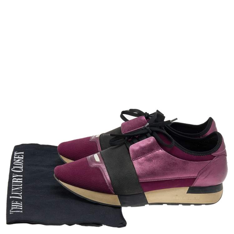 Pre Owned Balenciaga Purple/Black Neoprene And Leather Race Runner Sneakers Size 39