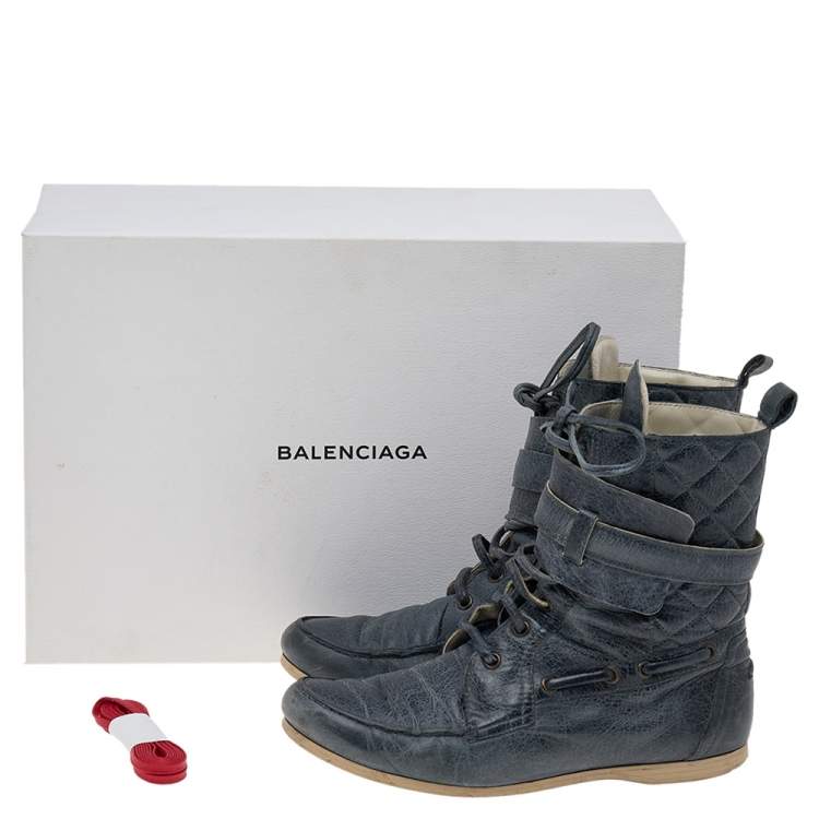 Pre Owned Balenciaga Dark Grey Leather Lace Up Ankle Boots Size 38.5