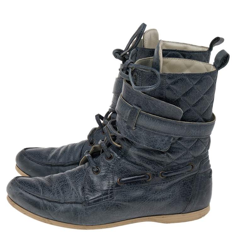Pre Owned Balenciaga Dark Grey Leather Lace Up Ankle Boots Size 38.5
