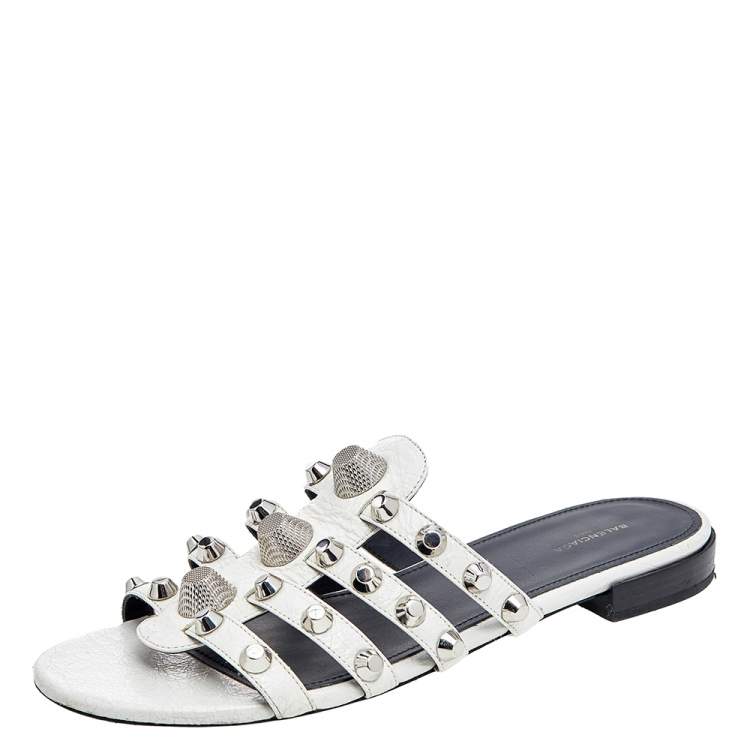 Balenciaga White Leather Arena Giant Studded Flat Slides Size 40 Balenciaga  | The Luxury Closet