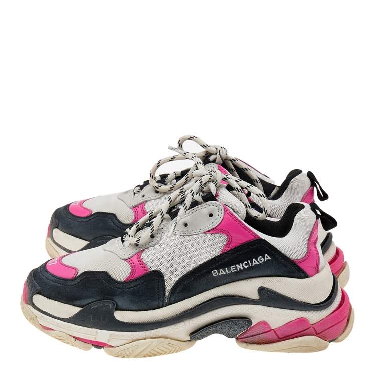Pre Owned Balenciaga Multicolor Leather and Mesh Triple S Sneakers Size 37