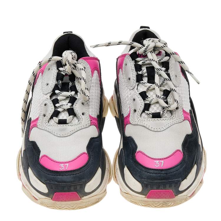 Pre Owned Balenciaga Multicolor Leather and Mesh Triple S Sneakers Size 37