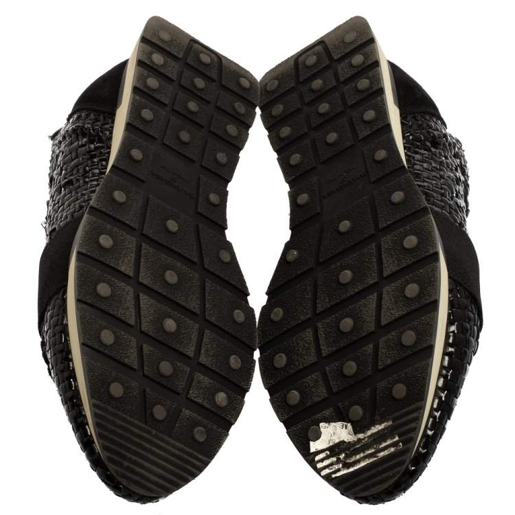 Pre Owned Balenciaga Black Woven Patent Leather Race Runner Low-Top Sneakers Size 37
