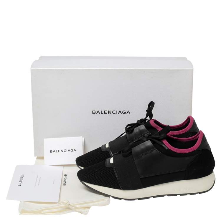 Pre Owned Balenciaga Black Mesh, Neoprene and Leather Race Runner Low-Top Sneakers Size 40
