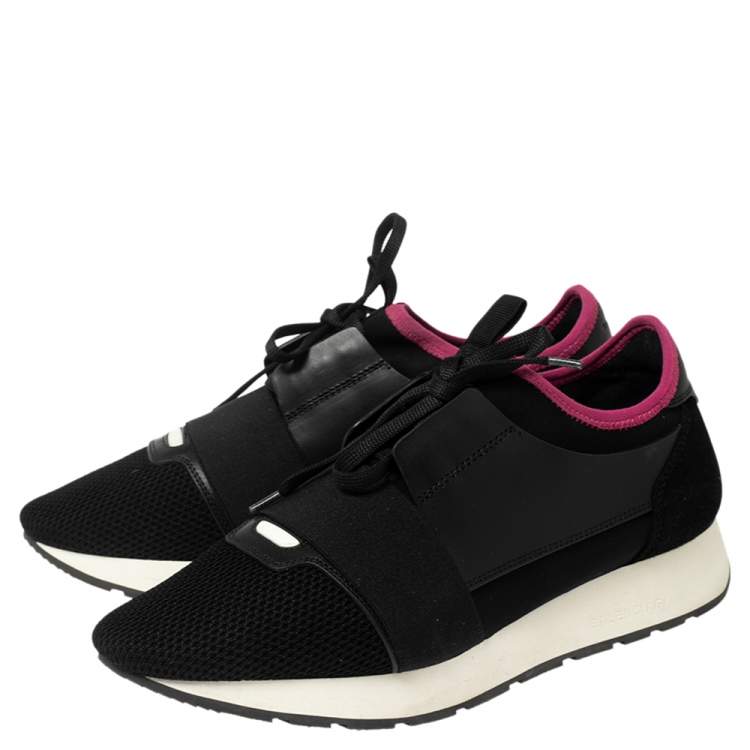 Pre Owned Balenciaga Black Mesh, Neoprene and Leather Race Runner Low-Top Sneakers Size 40