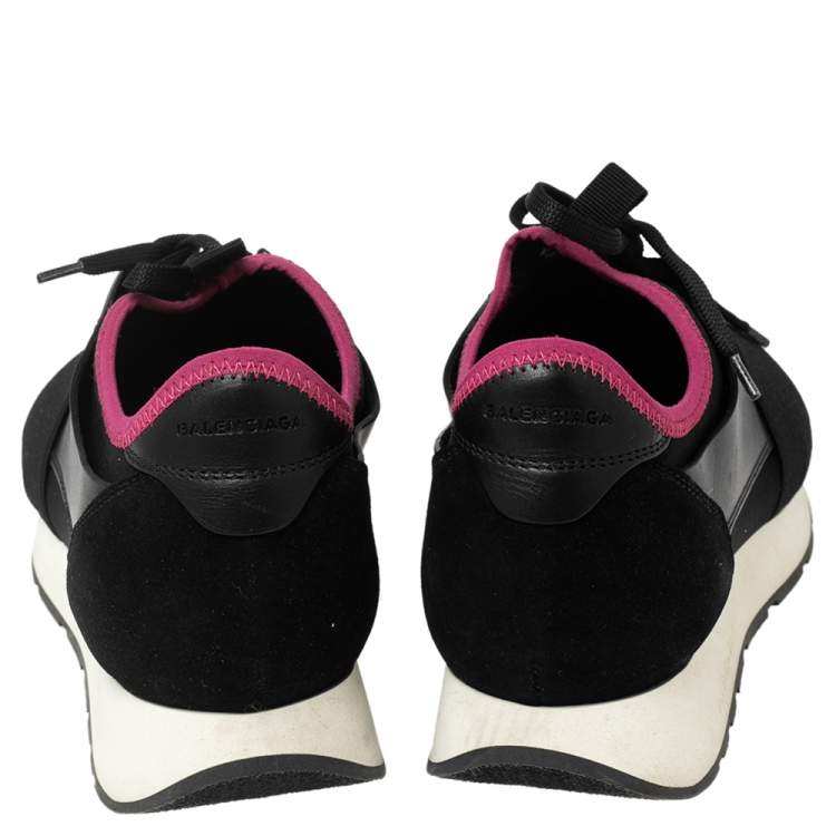 Pre Owned Balenciaga Black Mesh, Neoprene and Leather Race Runner Low-Top Sneakers Size 40