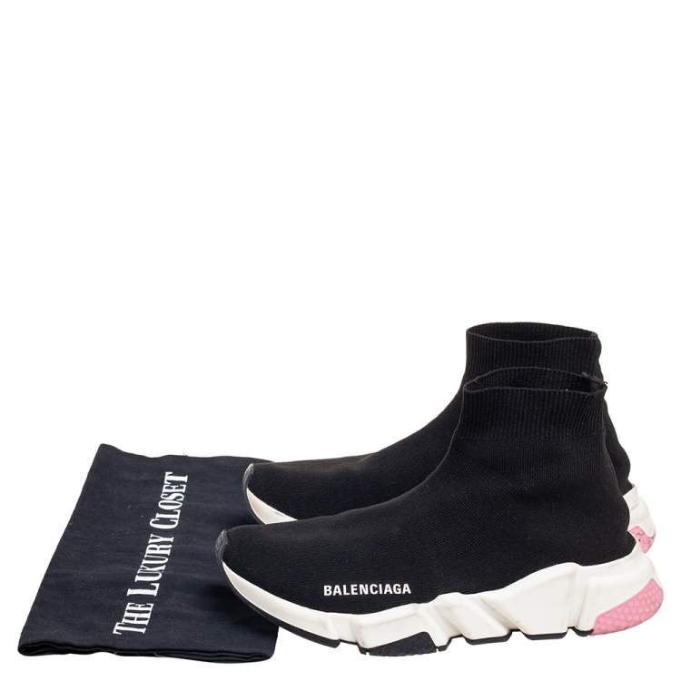 Pre Owned Balenciaga Black Knit Fabric Speed Sock Sneakers Size 38