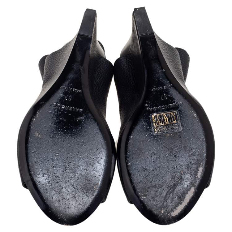 Pre Owned Balenciaga Black Leather Open Toe Glove Slingback Sandals Size 37