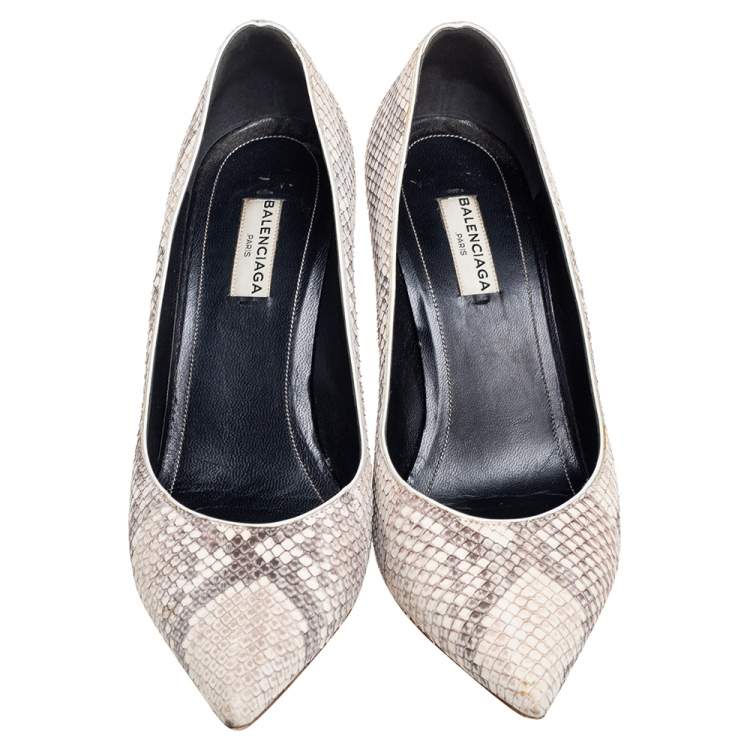Pre Owned Balenciaga Beige/Grey Python Leather Pointed-Toe Pumps Size 37