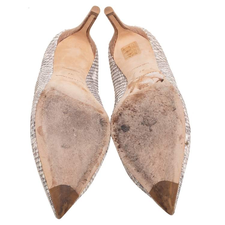 Pre Owned Balenciaga Beige/Grey Python Leather Pointed-Toe Pumps Size 37