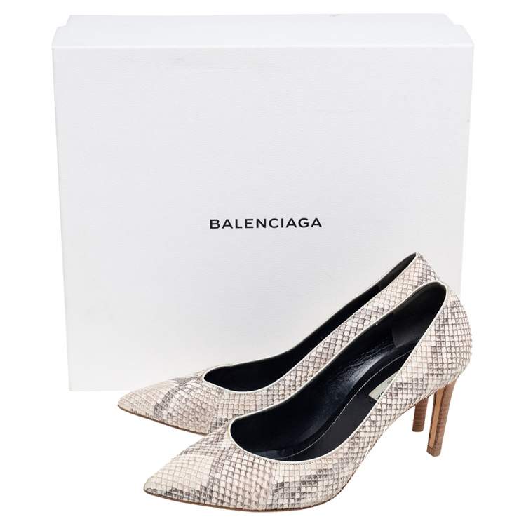 Pre Owned Balenciaga Beige/Grey Python Leather Pointed-Toe Pumps Size 37