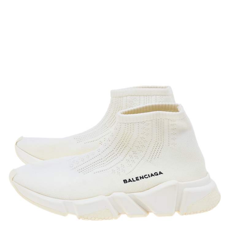 Pre Owned Balenciaga White Knit Fabric Speed Trainer Sneakers Size 38