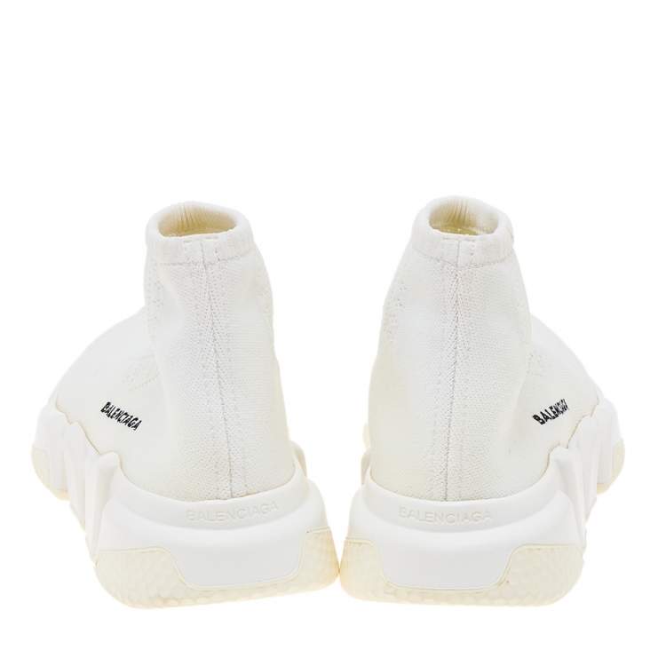 Pre Owned Balenciaga White Knit Fabric Speed Trainer Sneakers Size 38