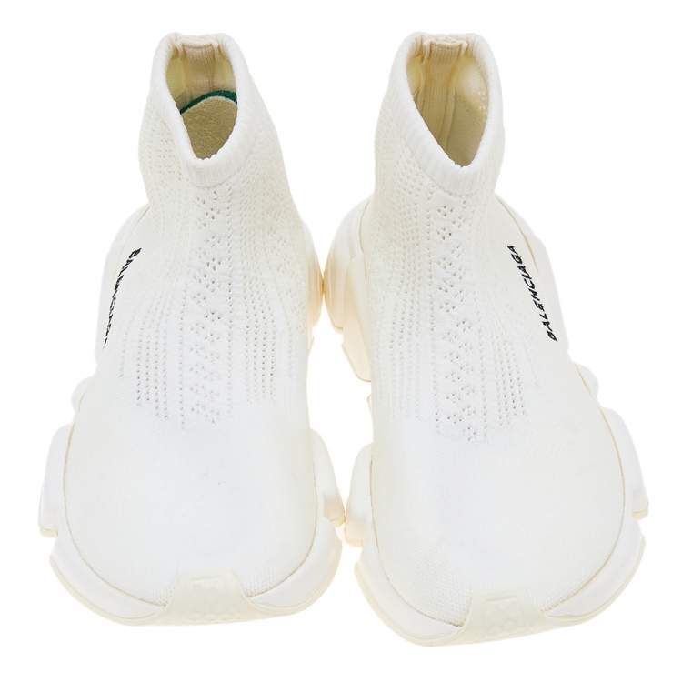 Pre Owned Balenciaga White Knit Fabric Speed Trainer Sneakers Size 38