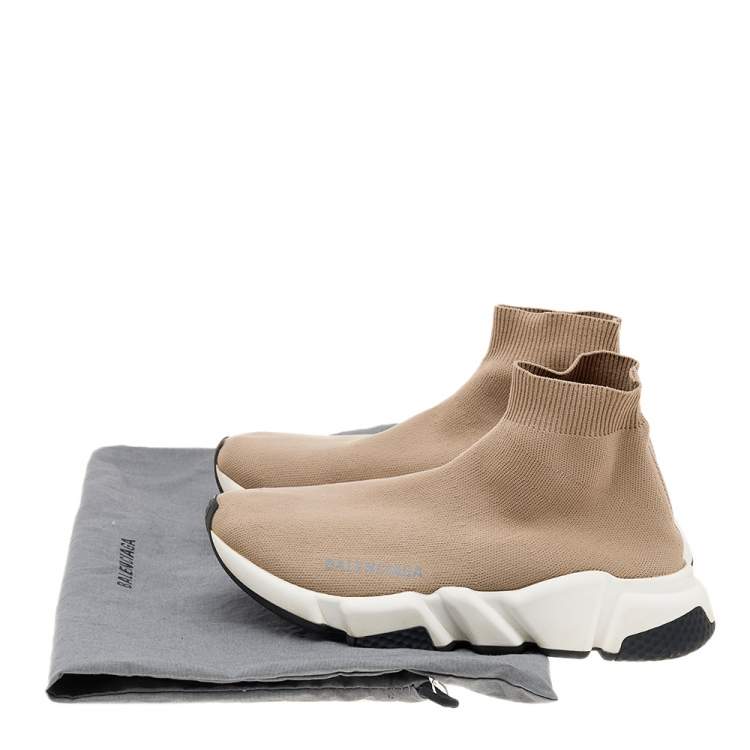 Pre Owned Balenciaga Beige Knit Fabric Speed Trainer High Top Sneakers Size 37