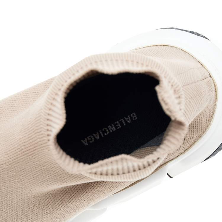Pre Owned Balenciaga Beige Knit Fabric Speed Trainer High Top Sneakers Size 37