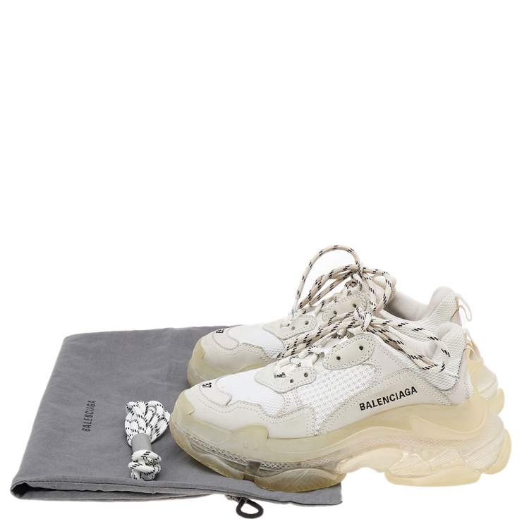 Pre Owned Balenciaga White Leather And Mesh Triple S Clear Sneakers Size 37