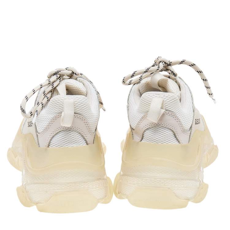 Pre Owned Balenciaga White Leather And Mesh Triple S Clear Sneakers Size 37