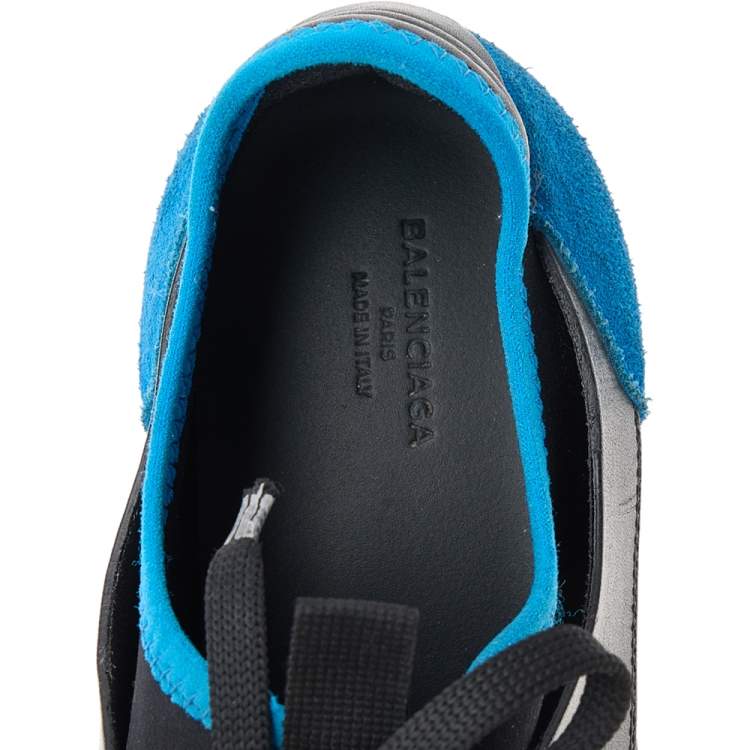 Pre Owned Balenciaga Black/Blue Leather And Mesh Race Runner Sneakers Size 39