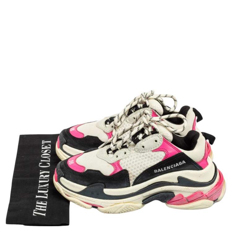 Pre Owned Balenciaga Tri-Color Suede, Mesh and Leather Triple S Sneakers Size 36
