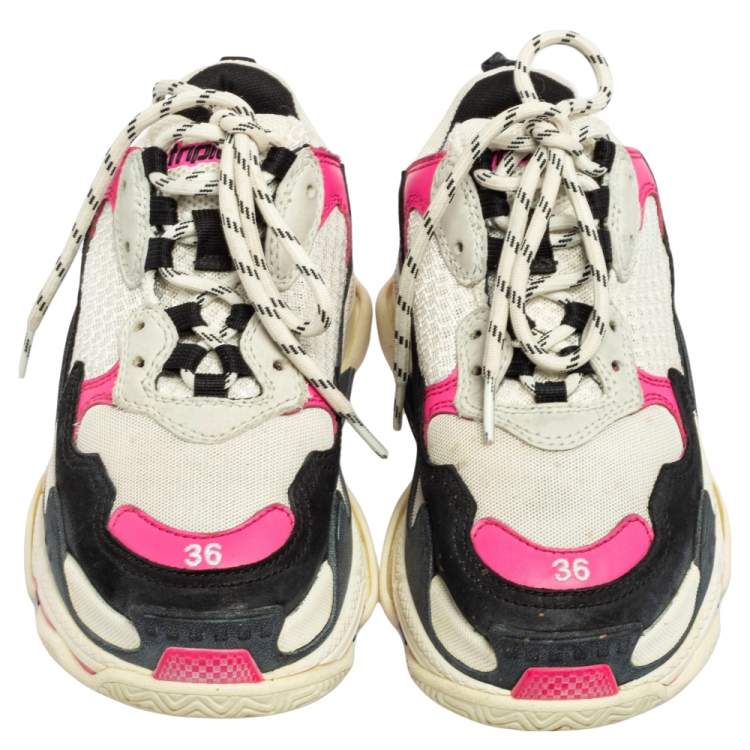 Pre Owned Balenciaga Tri-Color Suede, Mesh and Leather Triple S Sneakers Size 36