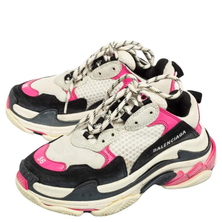 Pre Owned Balenciaga Tri-Color Suede, Mesh and Leather Triple S Sneakers Size 36