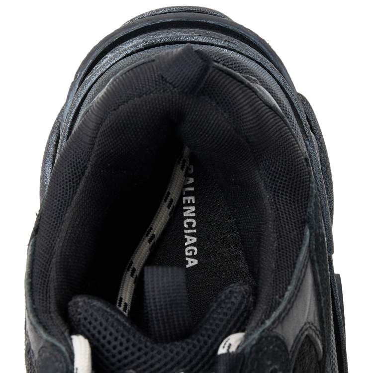 Pre Owned Balenciaga Black Leather And Mesh Triple S Faded Sneakers Size 39