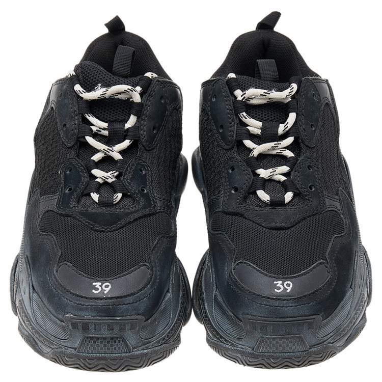 Pre Owned Balenciaga Black Leather And Mesh Triple S Faded Sneakers Size 39
