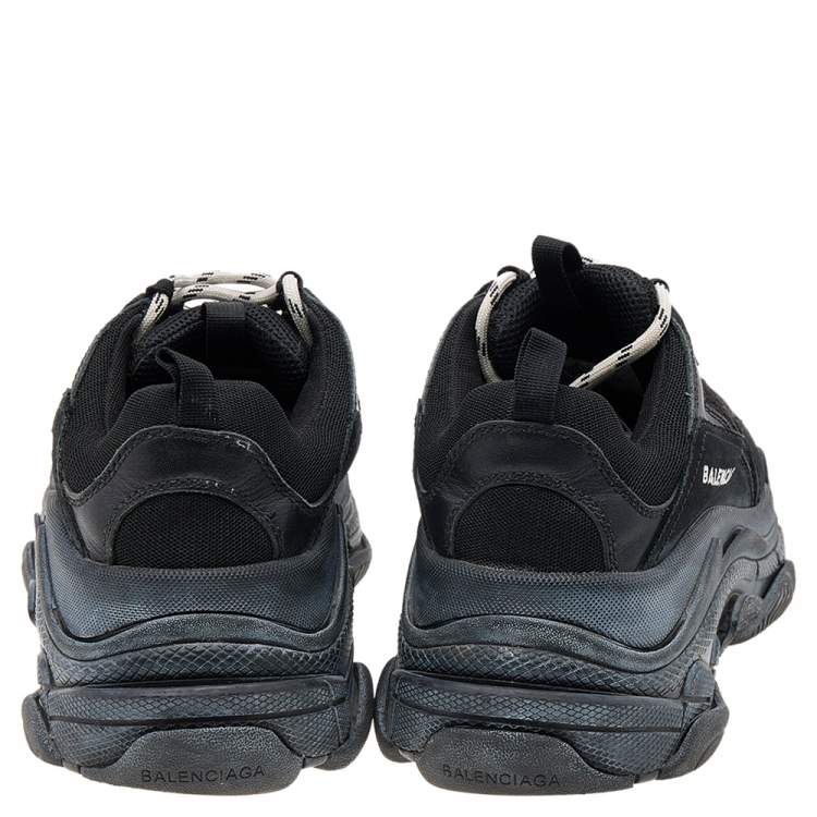 Pre Owned Balenciaga Black Leather And Mesh Triple S Faded Sneakers Size 39