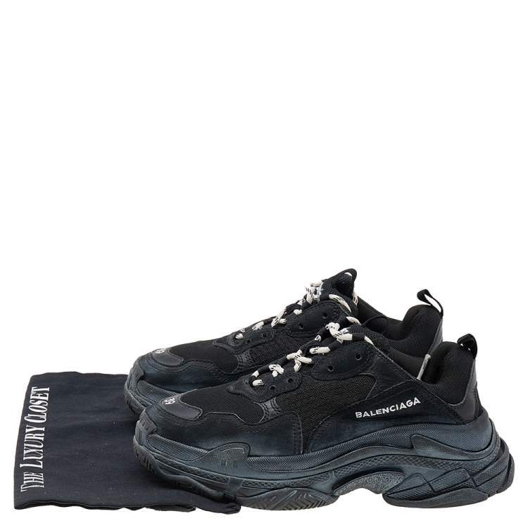 Pre Owned Balenciaga Black Leather And Mesh Triple S Faded Sneakers Size 39