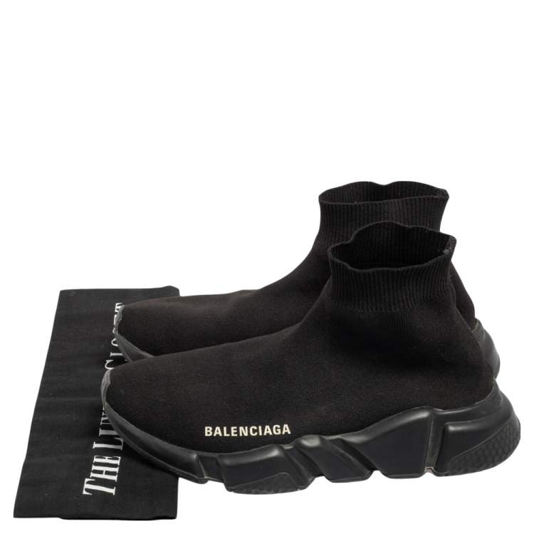 Pre Owned Balenciaga Black Knit Fabric Speed Trainer High Top Sneakers Size 37 