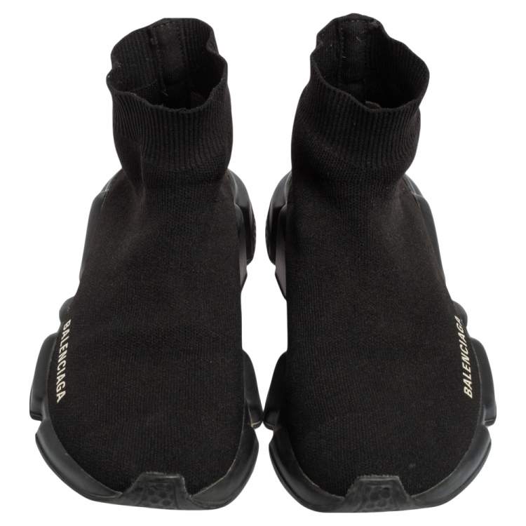 Pre Owned Balenciaga Black Knit Fabric Speed Trainer High Top Sneakers Size 37 